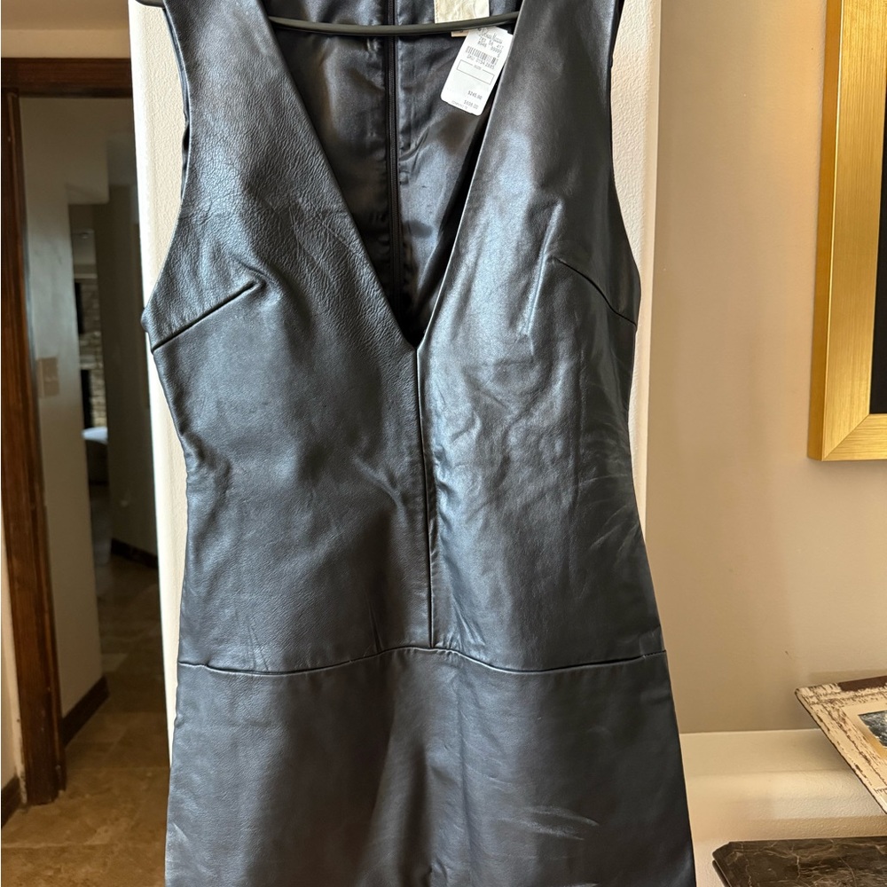 WHIT 100% Leather Sleeveless V-Neck Mini Dress | Size Small | NWT
